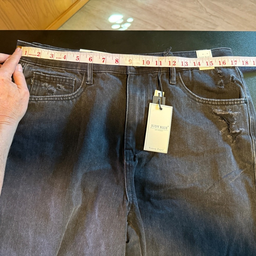 Women's Black Distressed Jeans, 90s Straight Leg - Picture 7 of 11